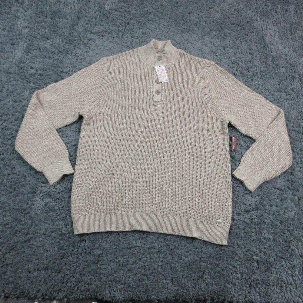 Flag & Anthem Sweater Mens XL Beige Henley Mock Neck Chunky-Knit Pullover NWT